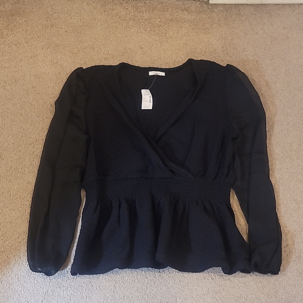 Maurices Black Long Sleeve Peplum Blouse